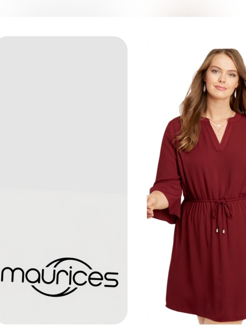 Maurices Womens Plus Size Wine-Red V-Neck Drawstring Dress Xl